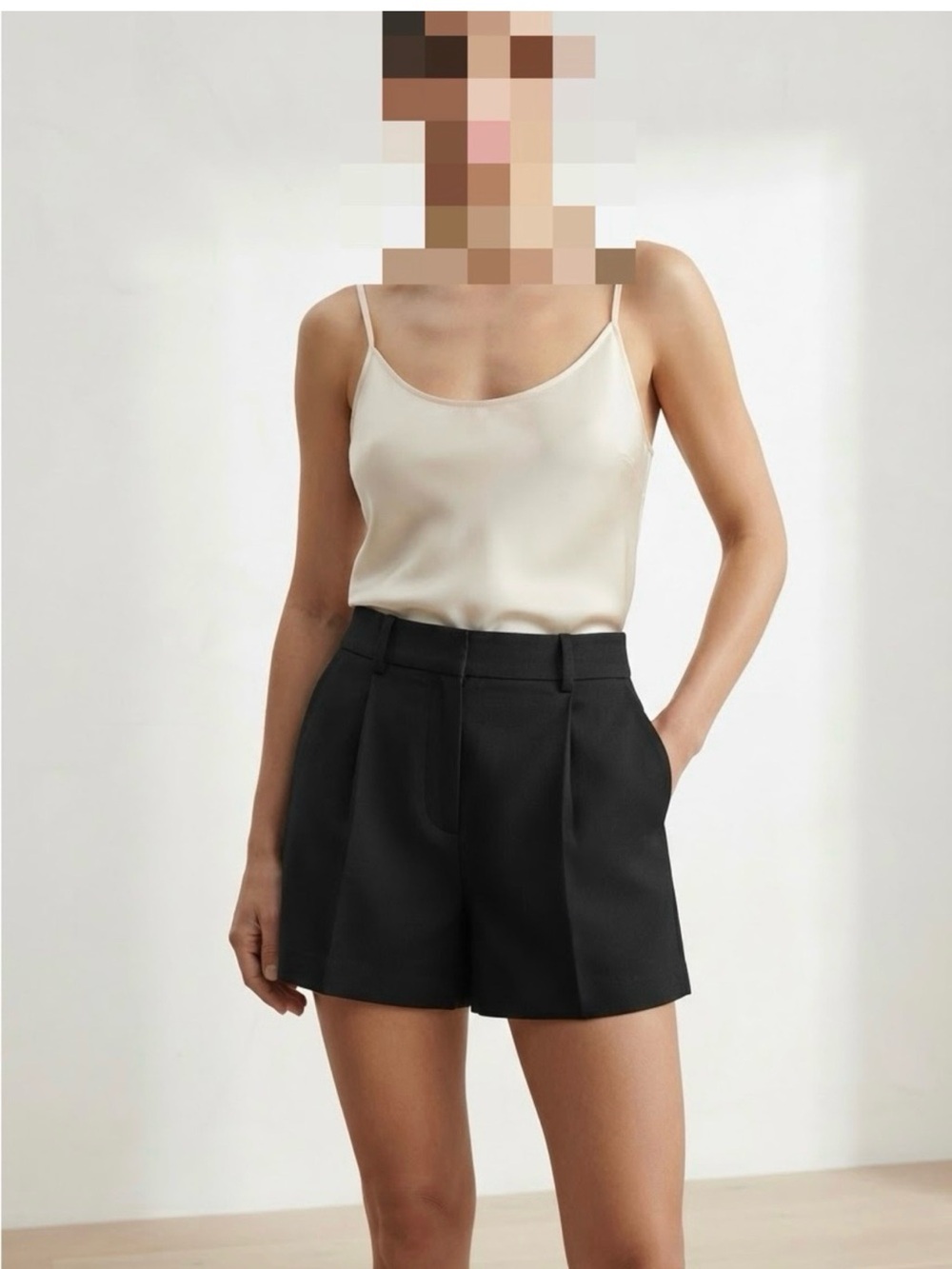 glam Black High-Rise Pleated Tailored Women's Shorts